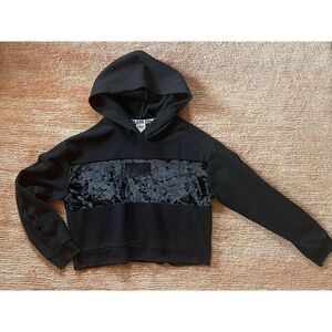 VICTORIA'S SECRET PINK CROPPED HOODIE VELVET LOGO LONG SLEEVE BLACK SZ S